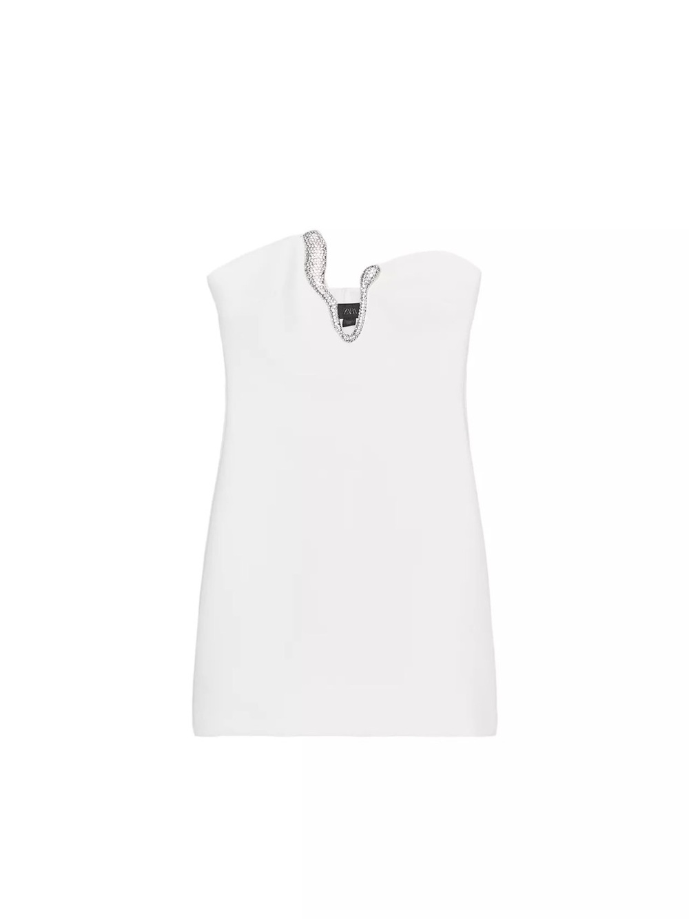 Zara Cream Strapless Mini Dress with Silver Embellished V-Neck - Picture 2 of 5